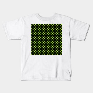 Bright Green Polka Dots Pattern on Black Background Kids T-Shirt